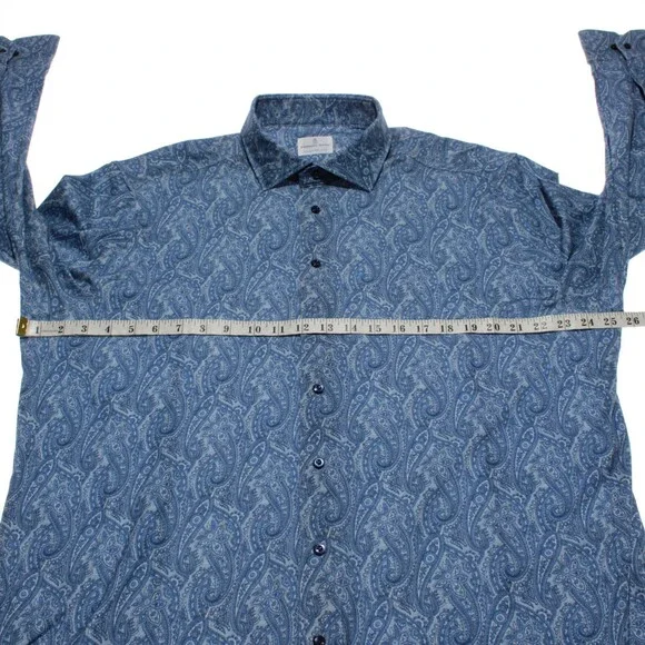 Emanuel Berg NWOT Casual Button Down Shirt Size 46 18 XXL in Blue Paisley Print